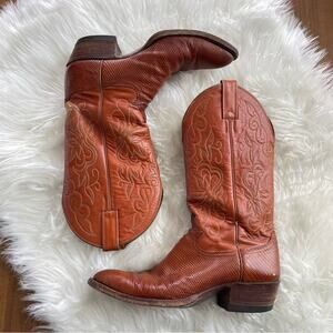 Justin Boots | Mens Lizard Leather Vintage Tall Pull-On Cowboy Boot Textured 9.5